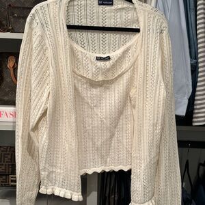 Chic  Cream Pointelle Knit Sweater Set